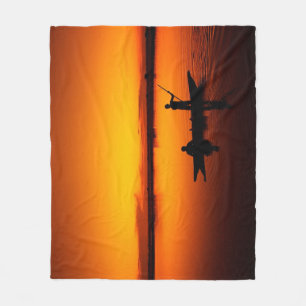 Naturlandschaft Sonnenuntergang mit Boot Fleecedecke