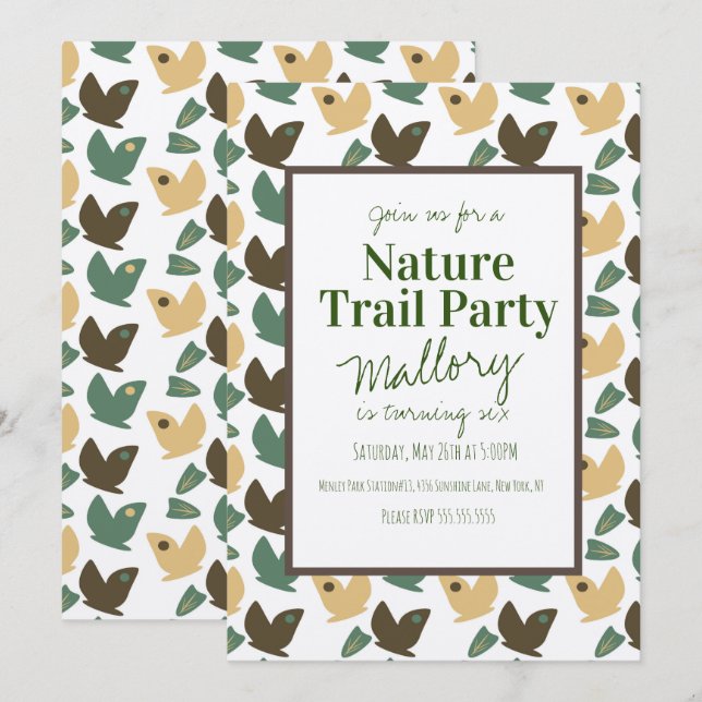 Naturlehrpfad Wälder Butterfly Geburtstag Rustikal Einladung (Vorne/Hinten)