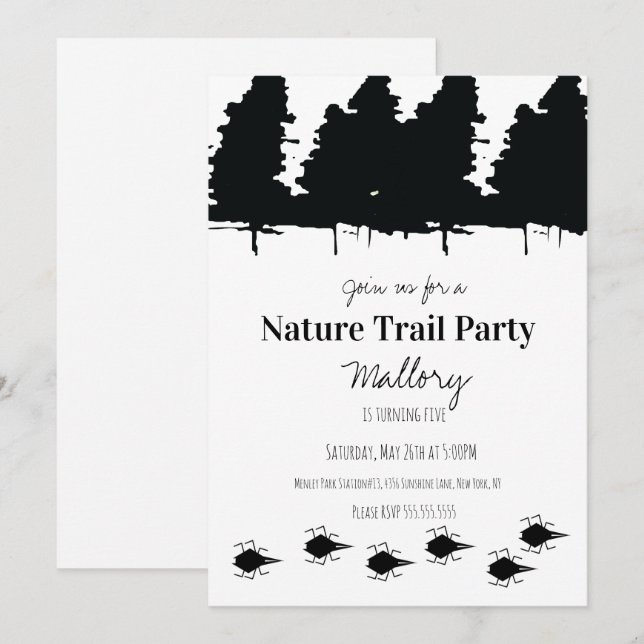 Naturlehrpfad Walderlebnis Geburtstagsparty Einladung (Vorne/Hinten)