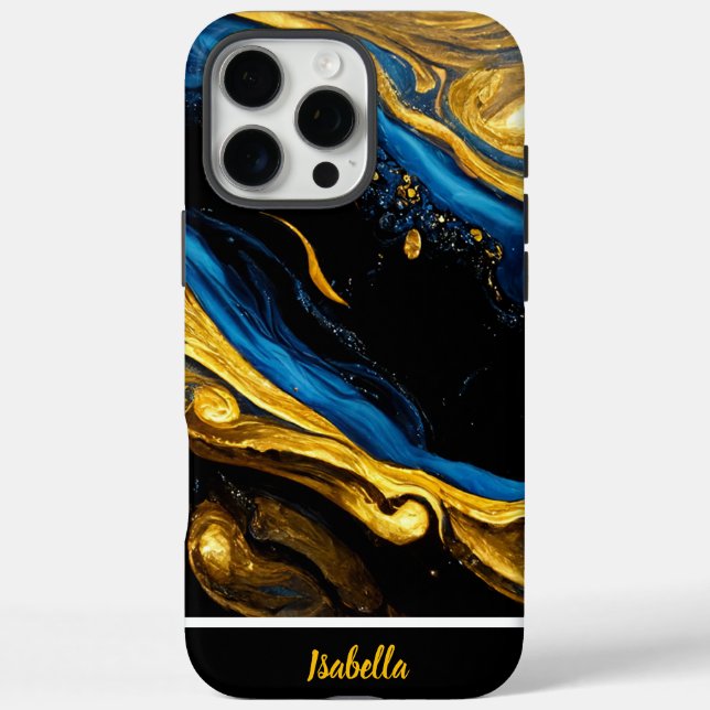 Naturlich inspirierte Goldkunst und blaue Marmorku iPhone 16 Pro Max Hülle (Rückseite)