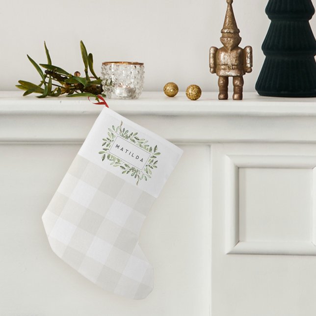 Natürlich Joyful Kariert botanisch Personalisiert Kleiner Weihnachtsstrumpf (Von Creator hochgeladen)