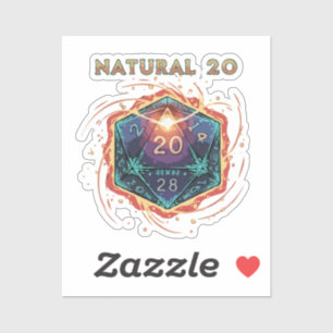 Natürliche 20 Flammende D20 Würfel   Epischer D&D  Aufkleber