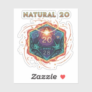 Natürliche 20 Flammende D20 Würfel Episches D&D Aufkleber
