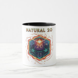 Natürliche 20 Flammende D20 Würfel Episches D&D Tasse