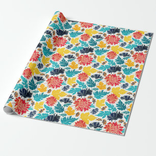 Natürliche Blaue Gelbe Aquarell-Sonnenblumen Hochz Geschenkpapier