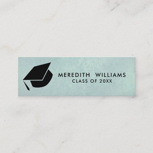 Natürliche blaue Leinen Grad Cap Abschluss Beilage Mini Visitenkarte (Vorderseite)