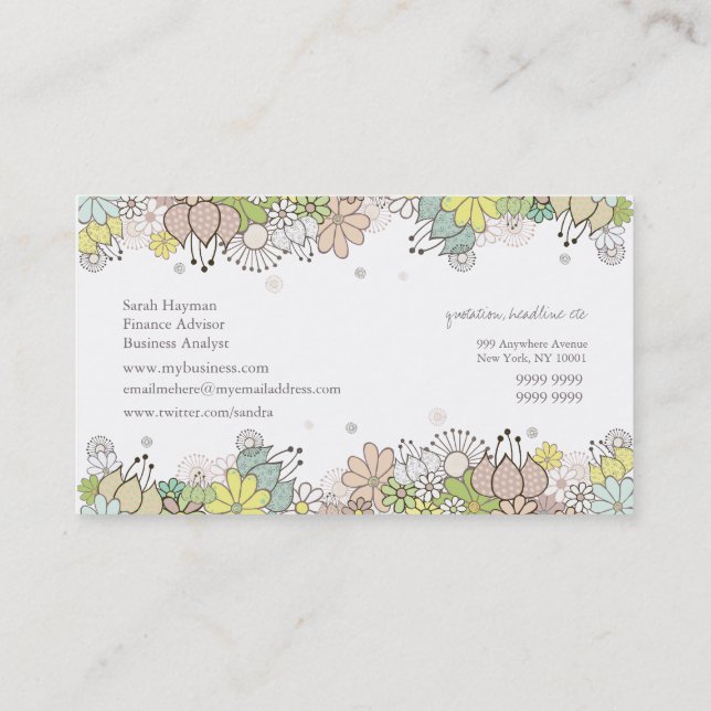Natürliche Blüten-elegante kundenspezifische Visitenkarte (Rückseite)