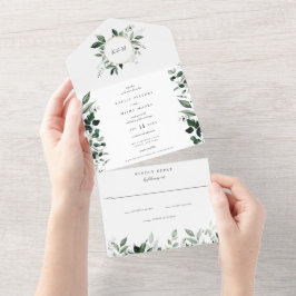 Natürliche botanische Grüne Smaragdgrüne Hochzeit All In One Einladung