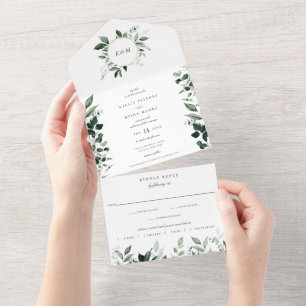 Natürliche botanische Grüne Smaragdgrüne Hochzeit All In One Einladung