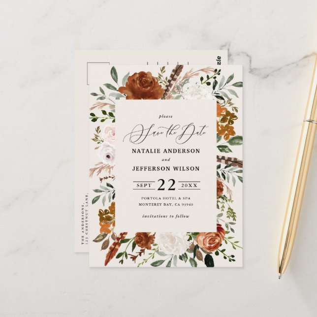 natürliche botanische rustikale, elegante moderne  postkarte (Vorderseite/Rückseite Beispiel)