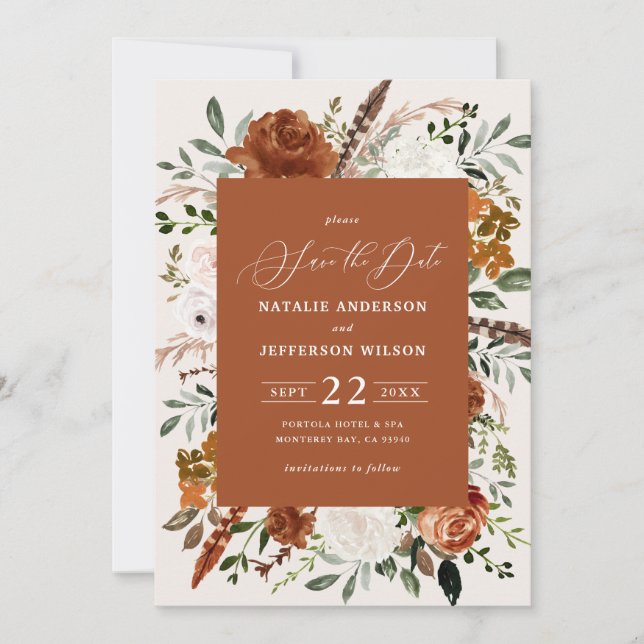 natürliche botanische rustikale, elegante moderne  save the date (Vorderseite)