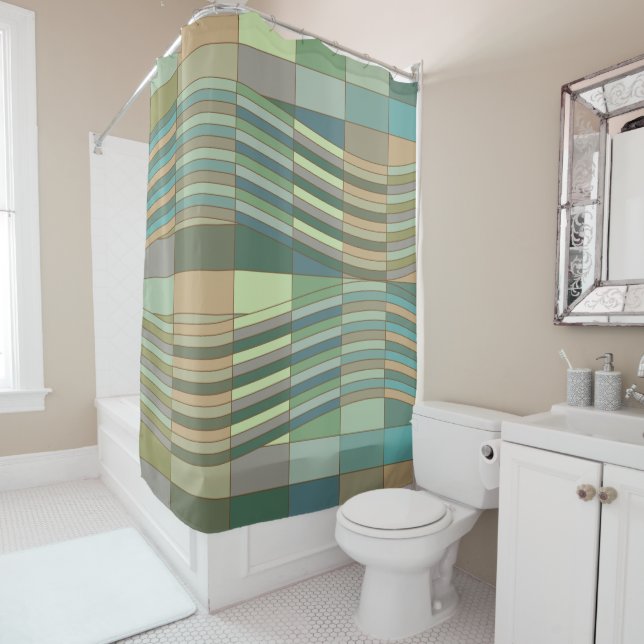 Natürliche Farben Wavy Rectangle Duschvorhang (Beispiel)