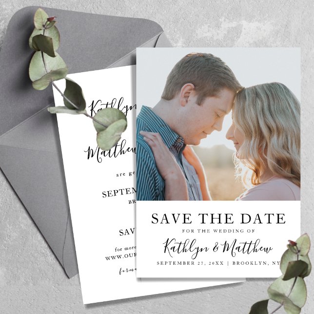 Natürliche Foto-Hochzeit mit weißer Typografie Save The Date (Von Creator hochgeladen)