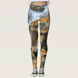 natürliche goldene Blätter Wasserfall Felsen Leggings