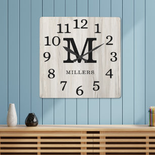Natürliche große Zahlen Familienname Monogramm   Quadratische Wanduhr