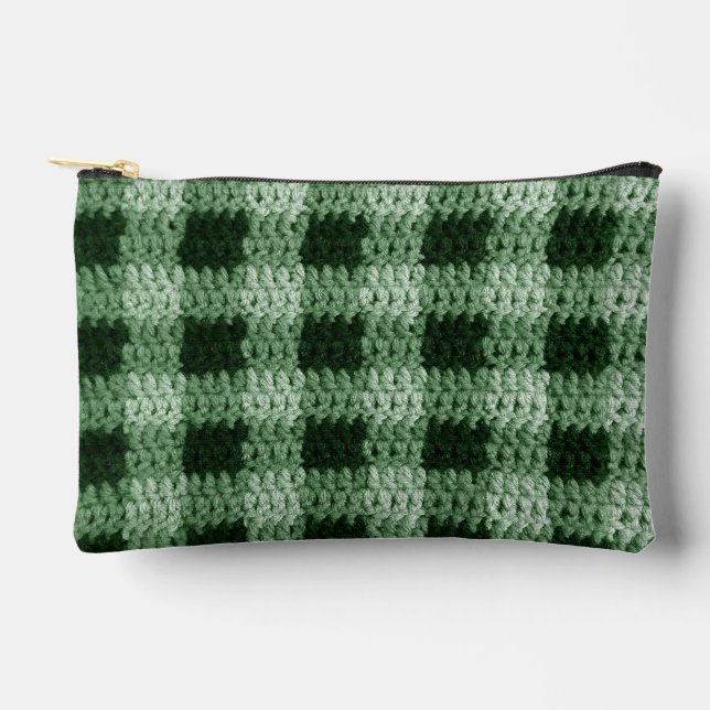Natürliche Grüntöne Karierte Kunsthandwerk-Crochet Zubehörtasche (Vorderseite)