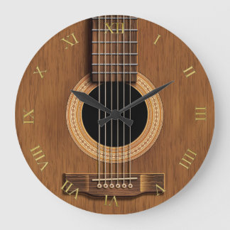Natürliche hölzerne Blick-Akustikgitarre-Musik Große Wanduhr