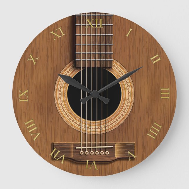 Natürliche hölzerne Blick-Akustikgitarre-Musik Große Wanduhr (Vorderseite)