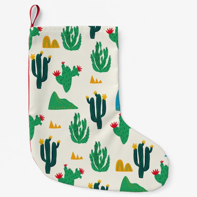 Natürliche Kaktus: Folk Art nahtlos. Kleiner Weihnachtsstrumpf (Vorderseite)