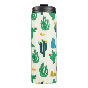 Natürliche Kaktus: Folk Art nahtlos. Thermosbecher