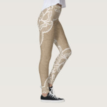 Natürliche Leinwand und weiße Spitze Legging