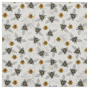 Natürliche Linen Rustikale Illustrierte Honey Bee Stoff