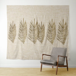 Natürliche Linen Texturpalme Blätter Zeichnend Wandteppich