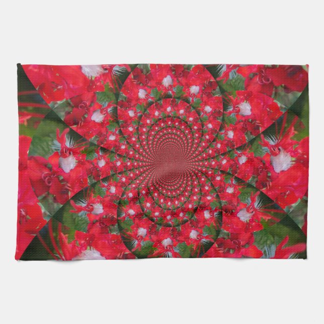 Natürliche Rote Blume Weiße Feder Kaleidoskop Kuns Handtuch (Horizontal)