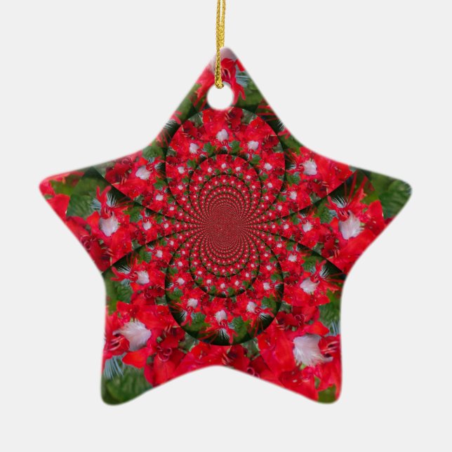 Natürliche Rote Blume Weiße Feder Kaleidoskop Kuns Keramik Ornament (Vorne)