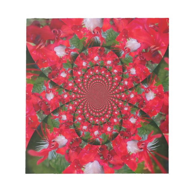 Natürliche Rote Blume Weiße Feder Kaleidoskop Kuns Notizblock (Vorderseite)