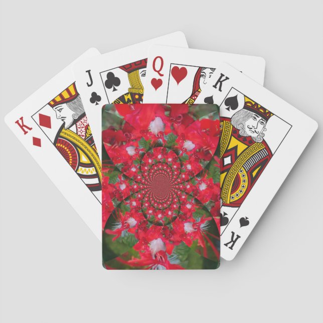 Natürliche Rote Blume Weiße Feder Kaleidoskop Kuns Spielkarten (Rückseite)