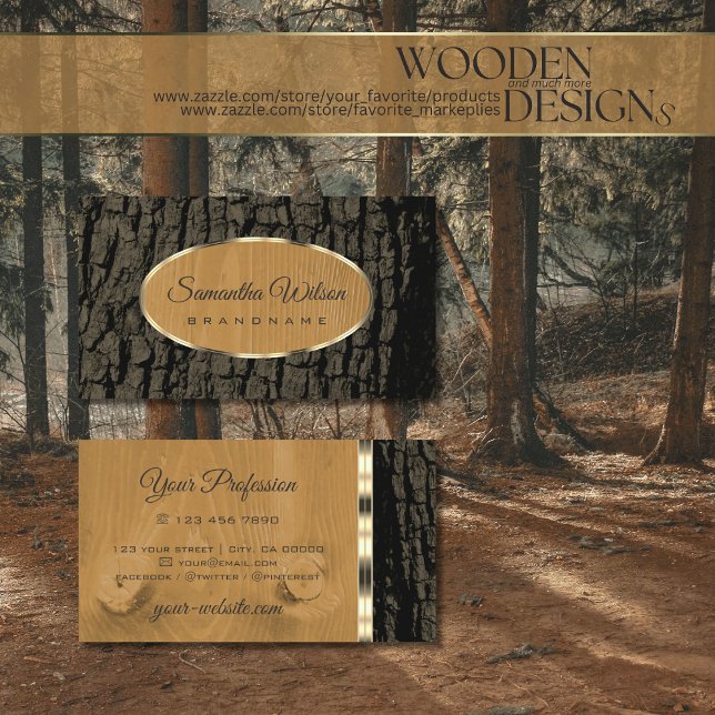 Natürliche Rustikale Bäume Bark Grain Oval Gold Bo Visitenkarte (Von Creator hochgeladen)