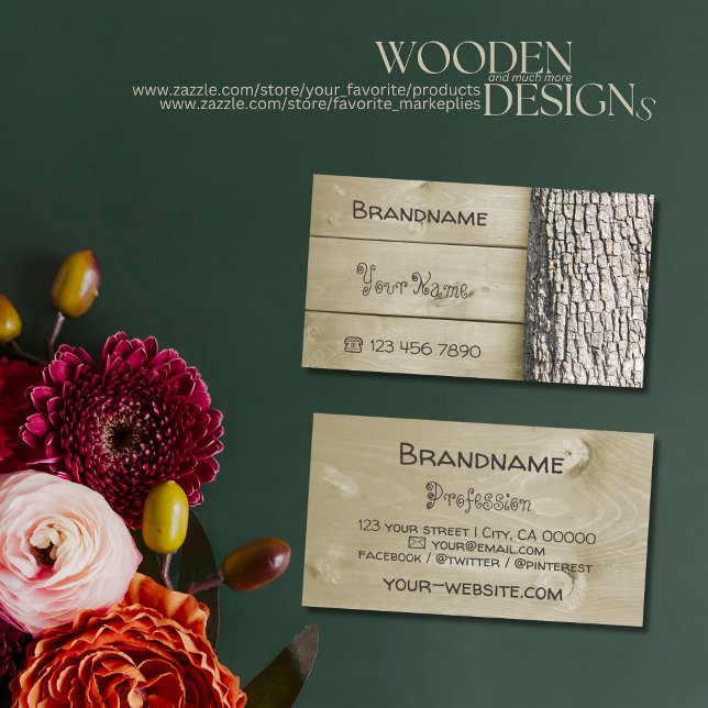 Natürliche Rustikale Holzplatten Baumrinde Holzkör Visitenkarte (Von Creator hochgeladen)