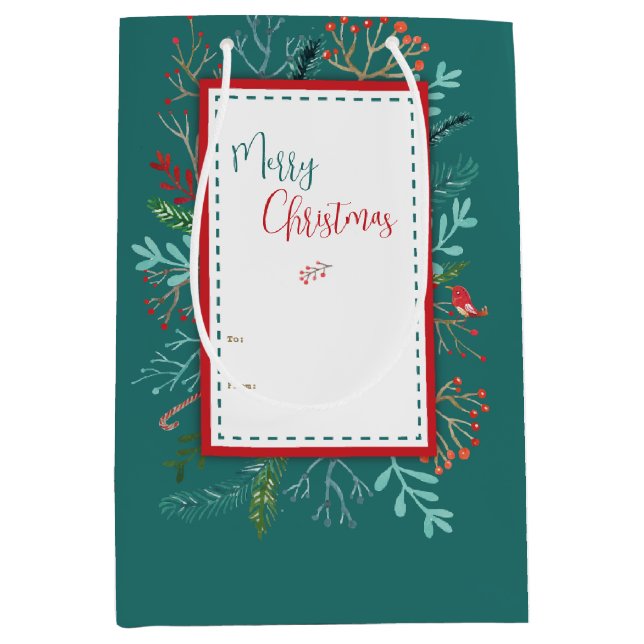 Natürliche rustikale Weihnachten Mittlere Geschenktüte (Vorderseite)