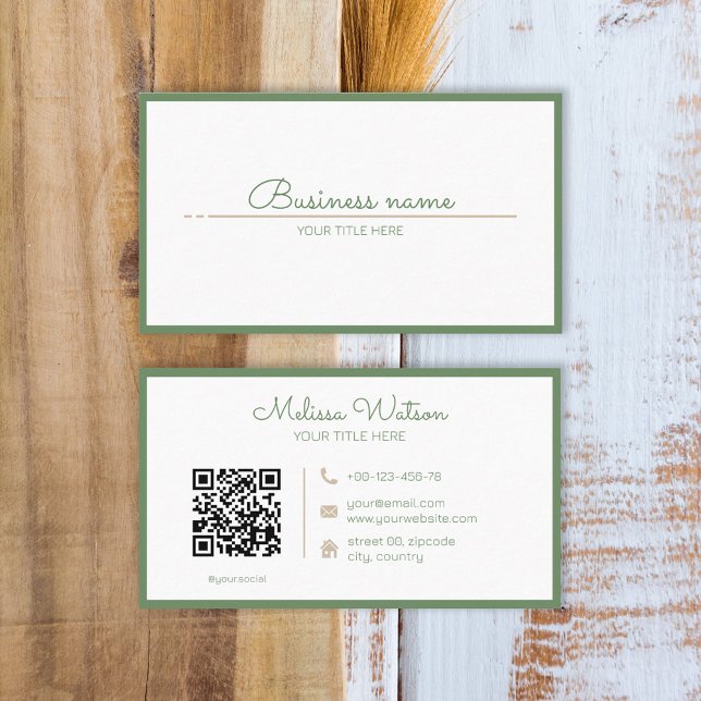 Natürliche Salbei-grüne QR-Boutique Visitenkarte (Von Creator hochgeladen)