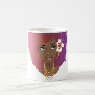 Natürliche Schönheit mit Afro, Pink und Lila Str Kaffeetasse