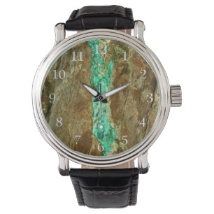 Natürliche Türkisader im rauen braunen Stein Armbanduhr