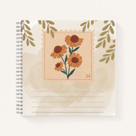 Natürliche Vintage blumengeschmückte Briefmarke li Notizbuch