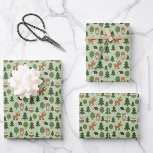Natürliche Wald Freunde Baby Tiere Bäume Geschenkpapier Set
