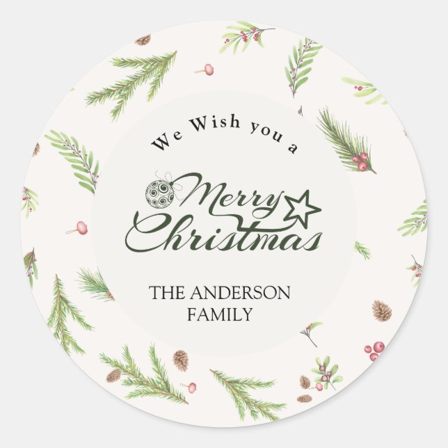Natürliche Weihnachten minimalistisch botanisch Runder Aufkleber (Vorderseite)