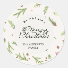Natürliche Weihnachten minimalistisch botanisch Runder Aufkleber