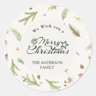 Natürliche Weihnachten minimalistisch botanisch Runder Aufkleber