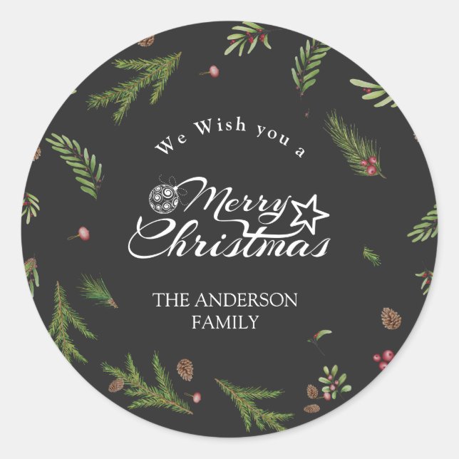 Natürliche Weihnachten minimalistisch Grün botanis Runder Aufkleber (Vorderseite)