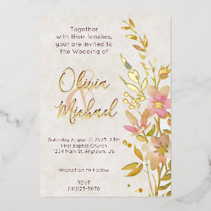 Natürliche Wildblumen Hochzeit Folieneinladung