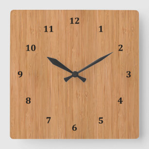 Natürlicher Bambus-Holzkörner-Look Quadratische Wanduhr