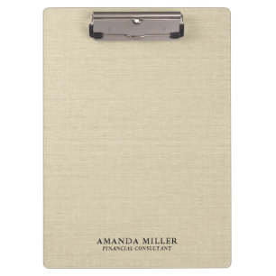 Natürlicher Beige Leinenstoff mit grauer Typografi Klemmbrett