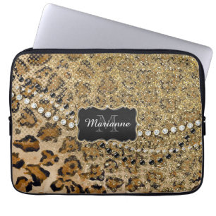 Natürlicher n-Goldleopard-Tierdruck-Glitzer-Blick Laptopschutzhülle