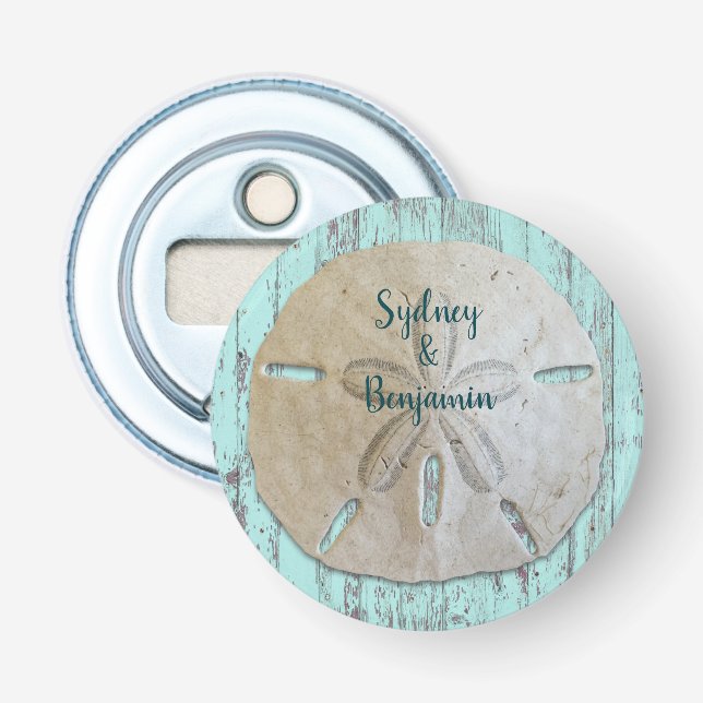 Natürlicher Sand Dollar Rustic Beach Wood Gefallen Flaschenöffner (Vorderseite)