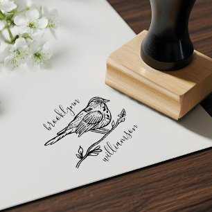 Natürlicher Vintager Vogel und Personalisierter Zw Gummistempel