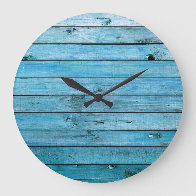 Natürliches blaues Holz, texturierter Hintergrund. Große Wanduhr (Vorderseite)